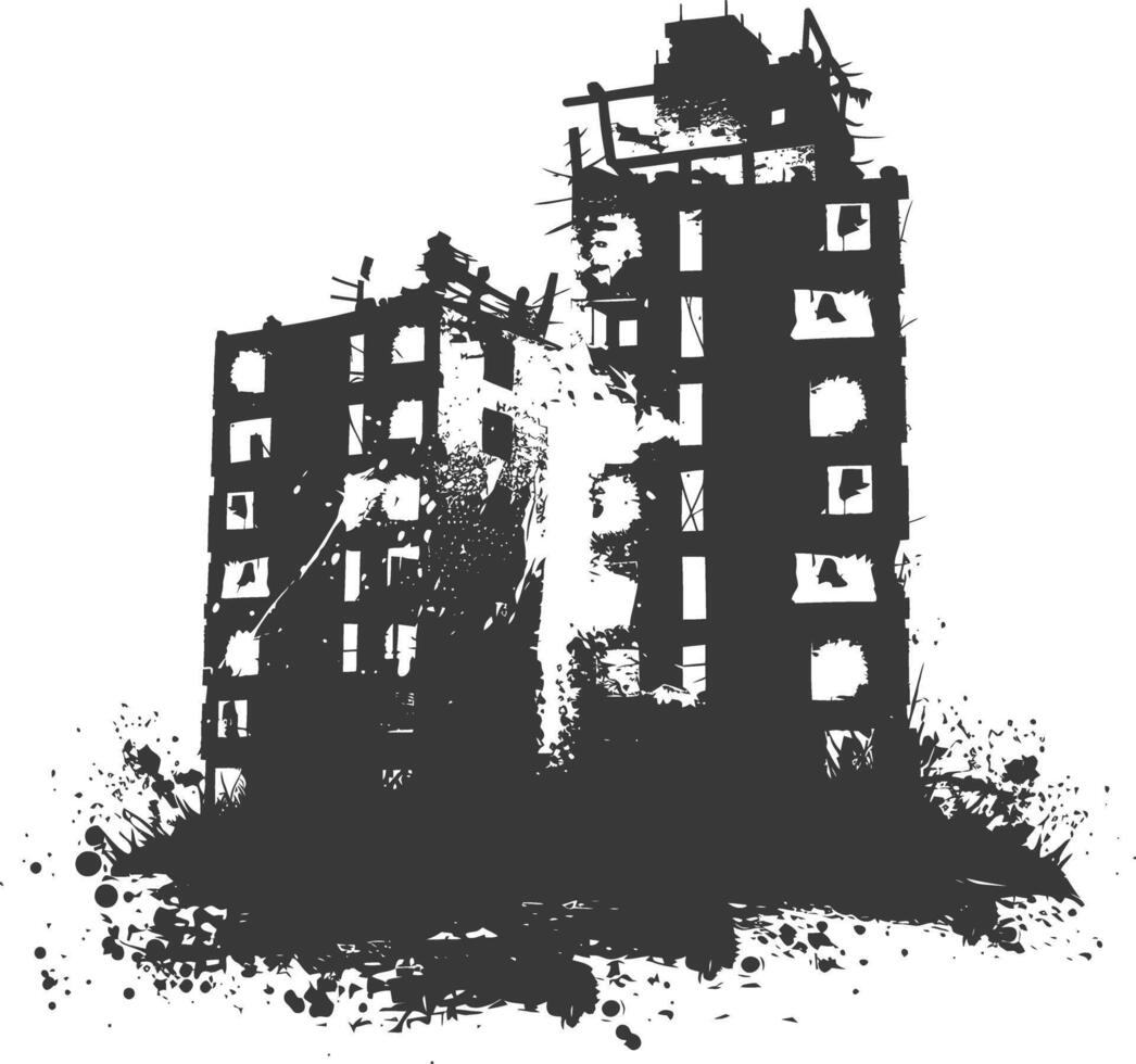 AI generated silhouette abandoned buildings black color only vector