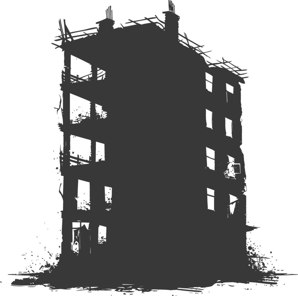 AI generated silhouette abandoned buildings black color only vector