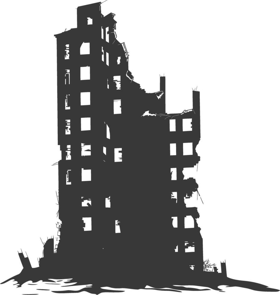 AI generated silhouette abandoned buildings black color only vector