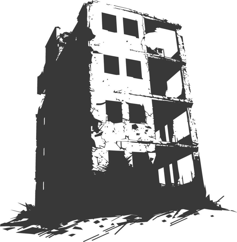 AI generated silhouette abandoned buildings black color only vector