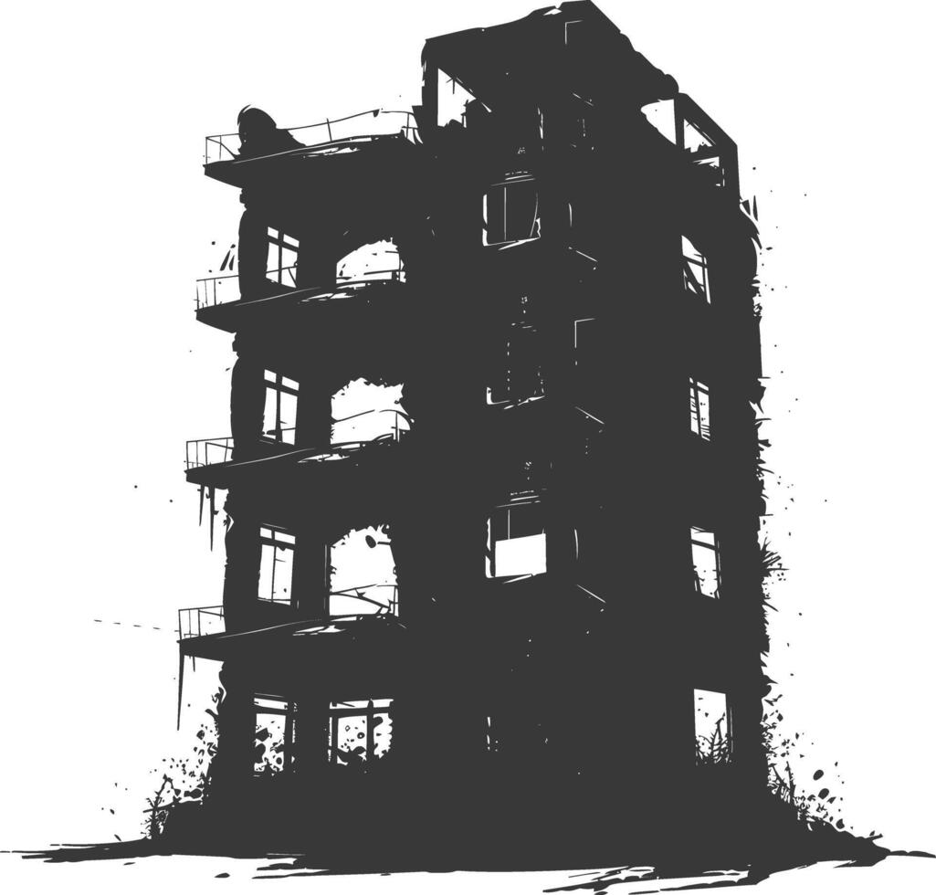 AI generated silhouette abandoned buildings black color only vector