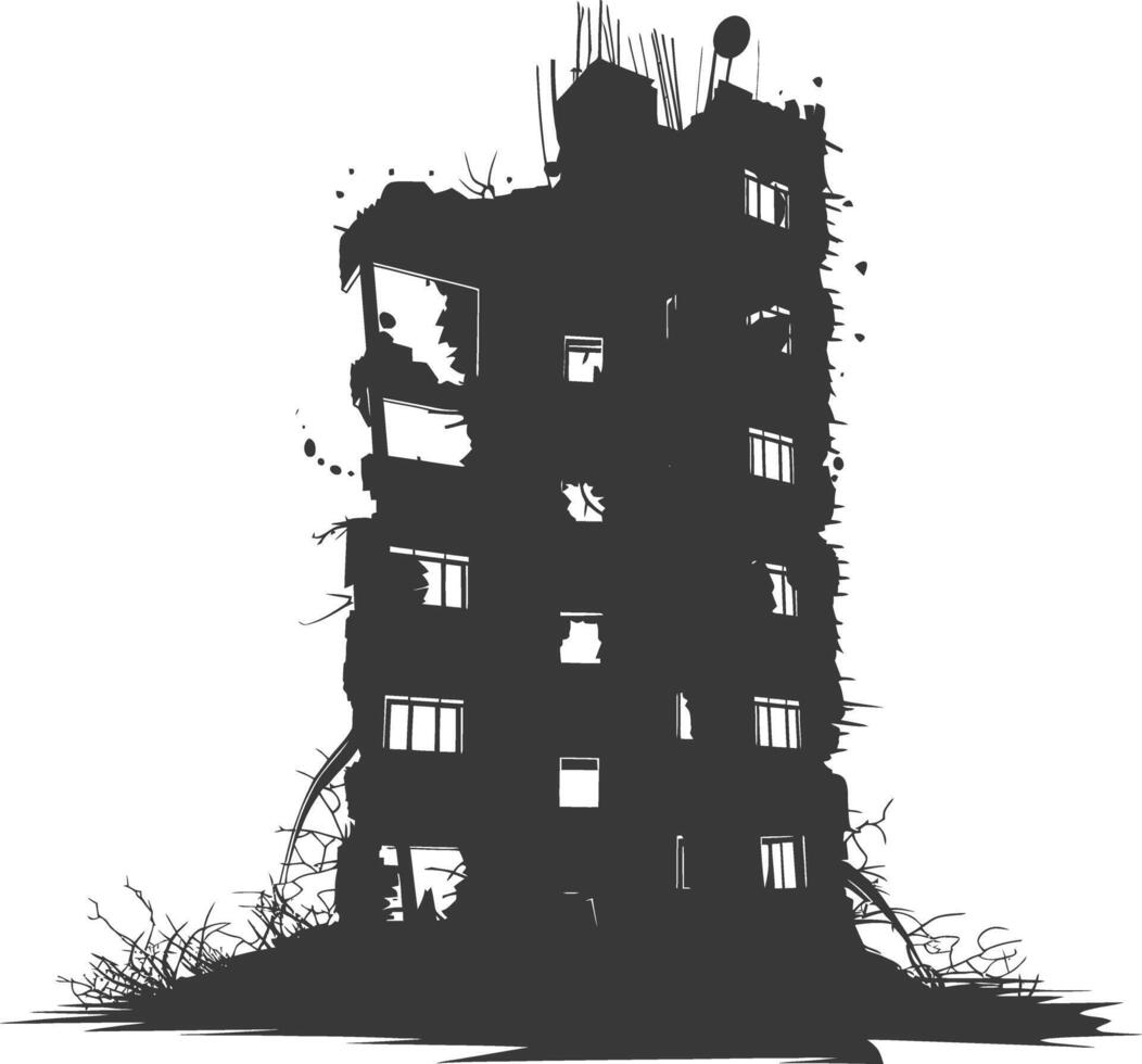 AI generated silhouette abandoned buildings black color only vector