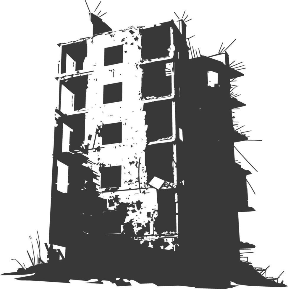 AI generated silhouette abandoned buildings black color only vector