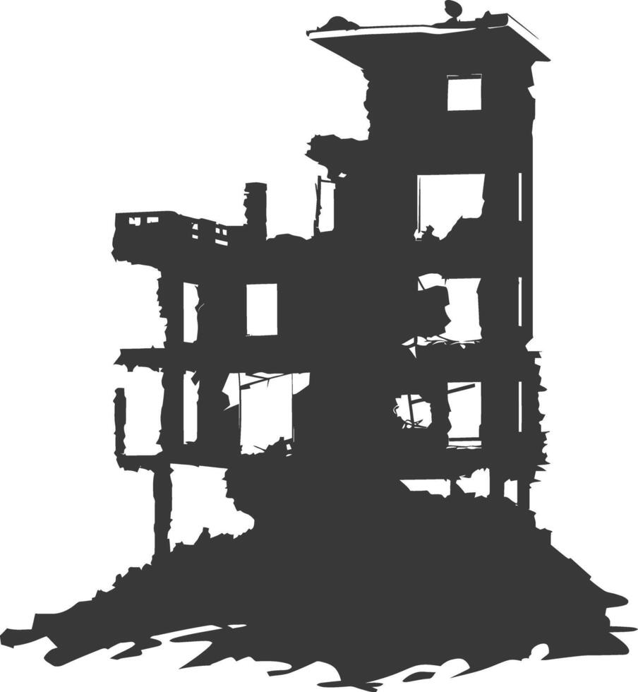 AI generated silhouette abandoned buildings black color only vector