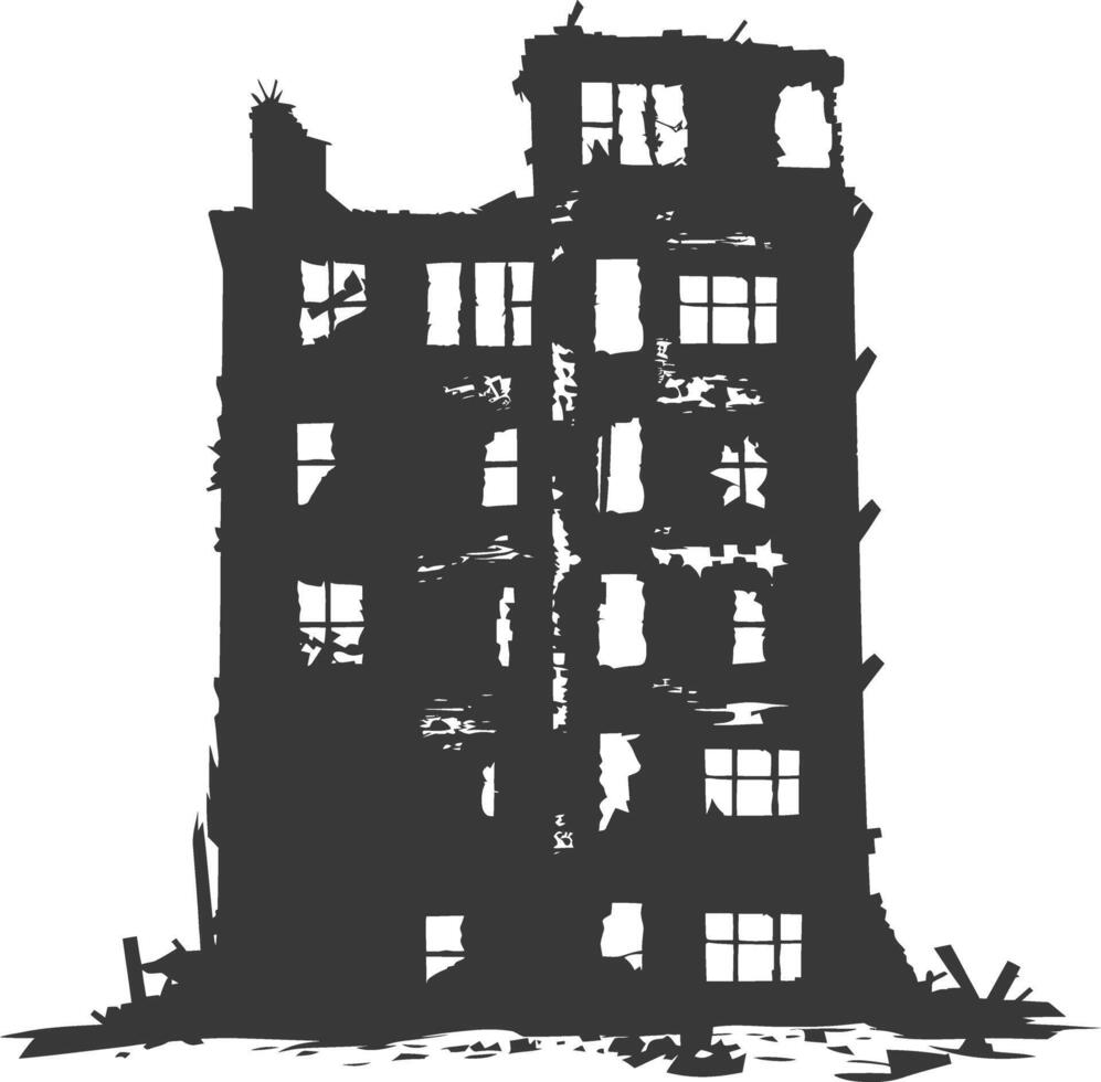 AI generated silhouette abandoned buildings black color only vector