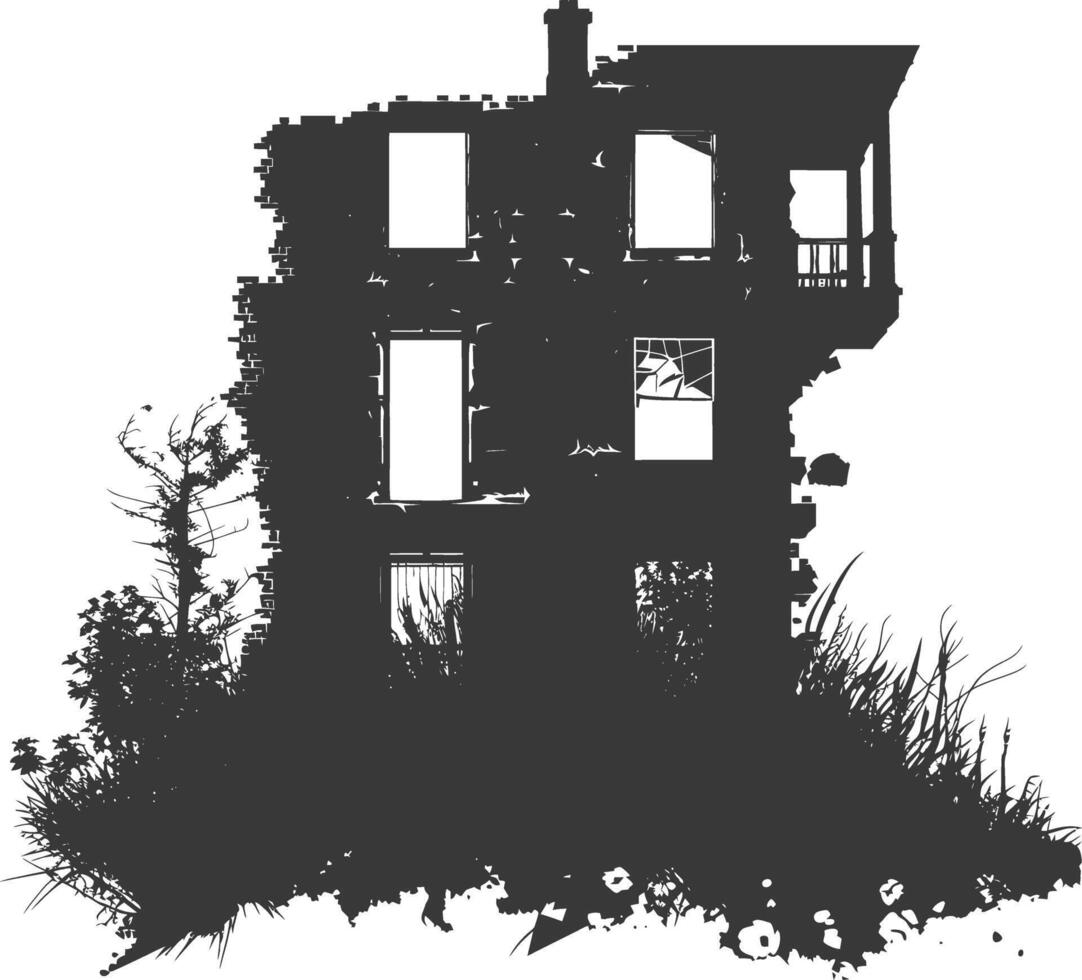 AI generated silhouette abandoned buildings black color only vector