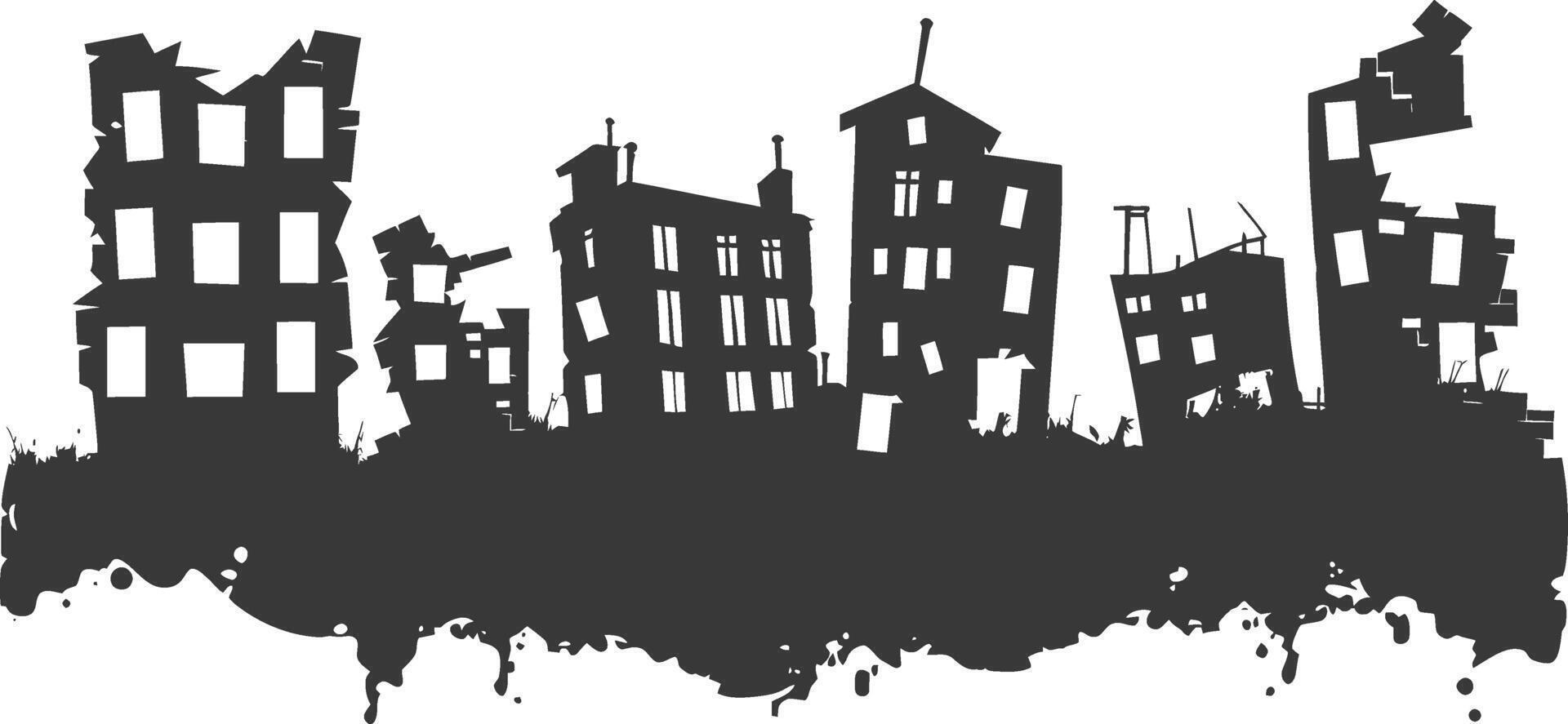 AI generated silhouette abandoned buildings black color only vector