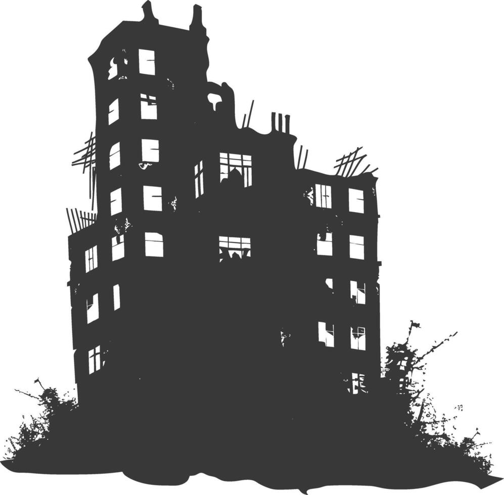 AI generated silhouette abandoned buildings black color only vector