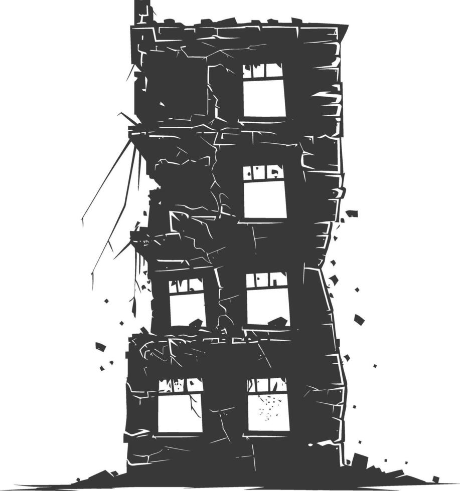 AI generated silhouette abandoned buildings full of cracks black color only vector