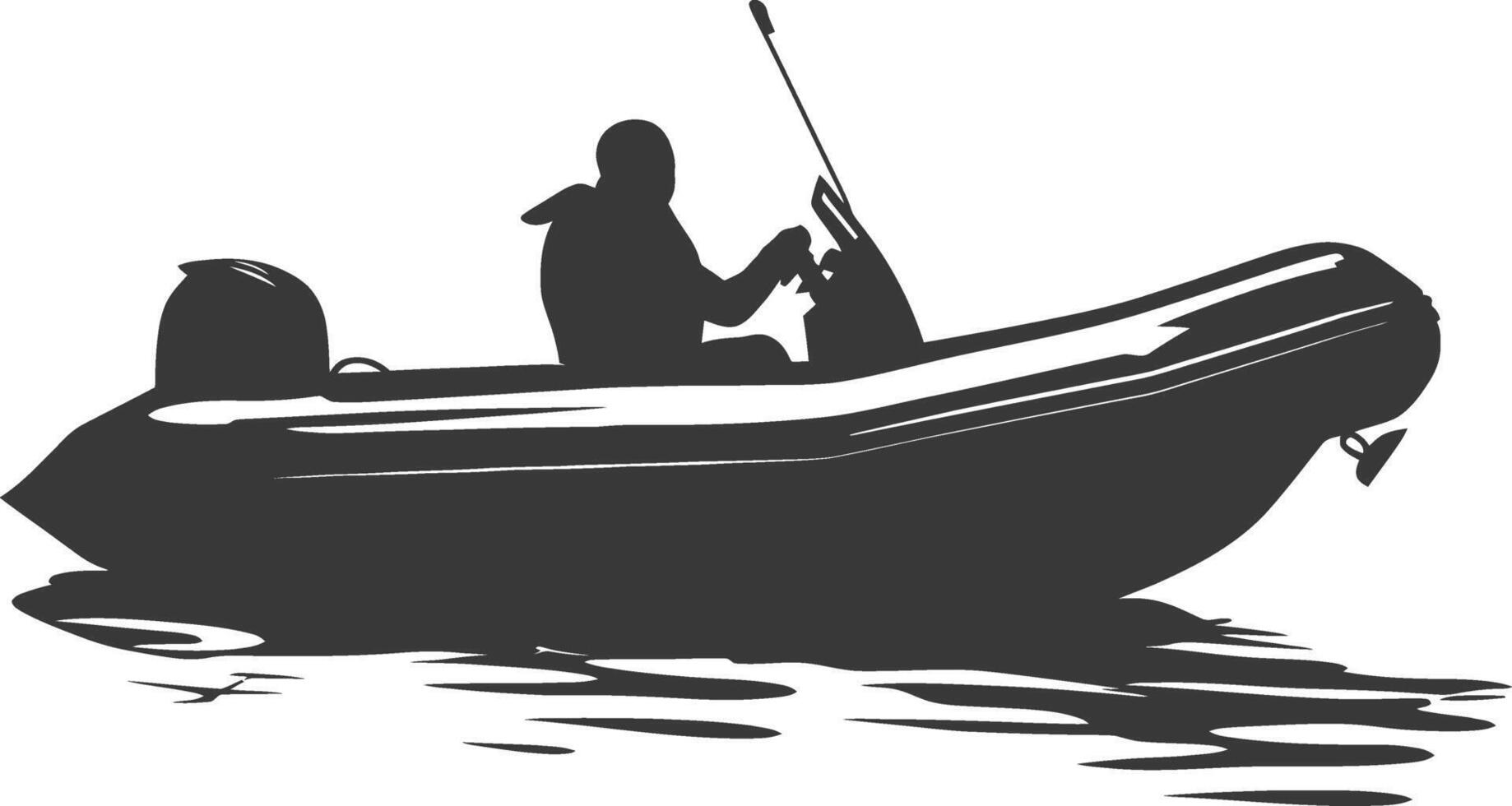 AI generated Silhouette a man driving inflatable boat the boat is traveling black color only vector