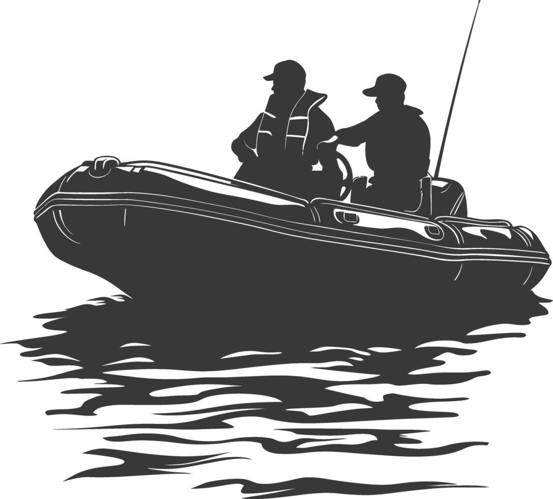 AI generated Silhouette a man driving inflatable boat the boat is traveling black color only vector