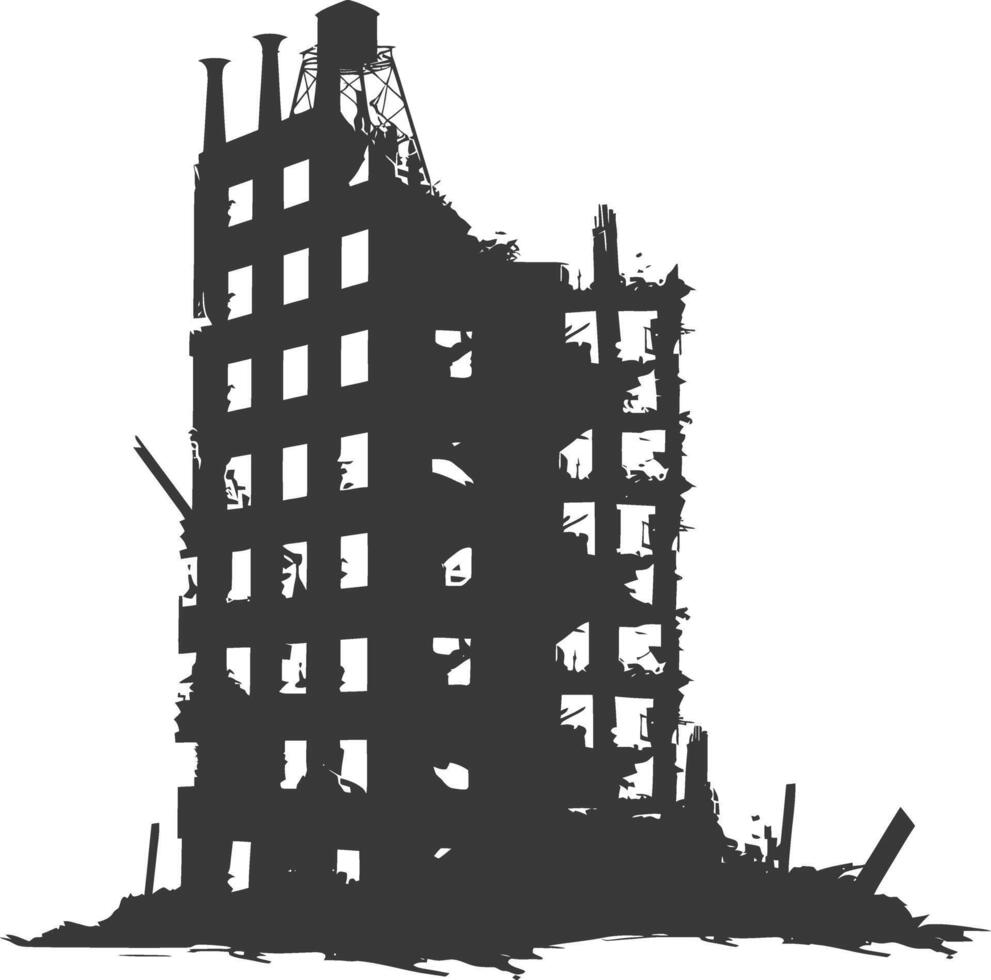 AI generated silhouette abandoned buildings black color only vector