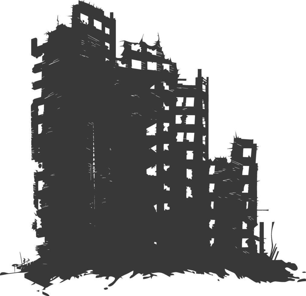 AI generated silhouette abandoned buildings black color only vector