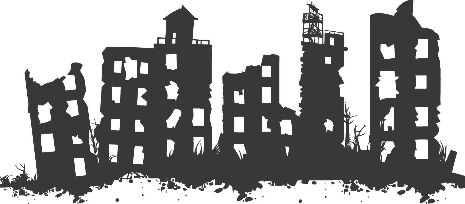 AI generated silhouette abandoned buildings black color only vector