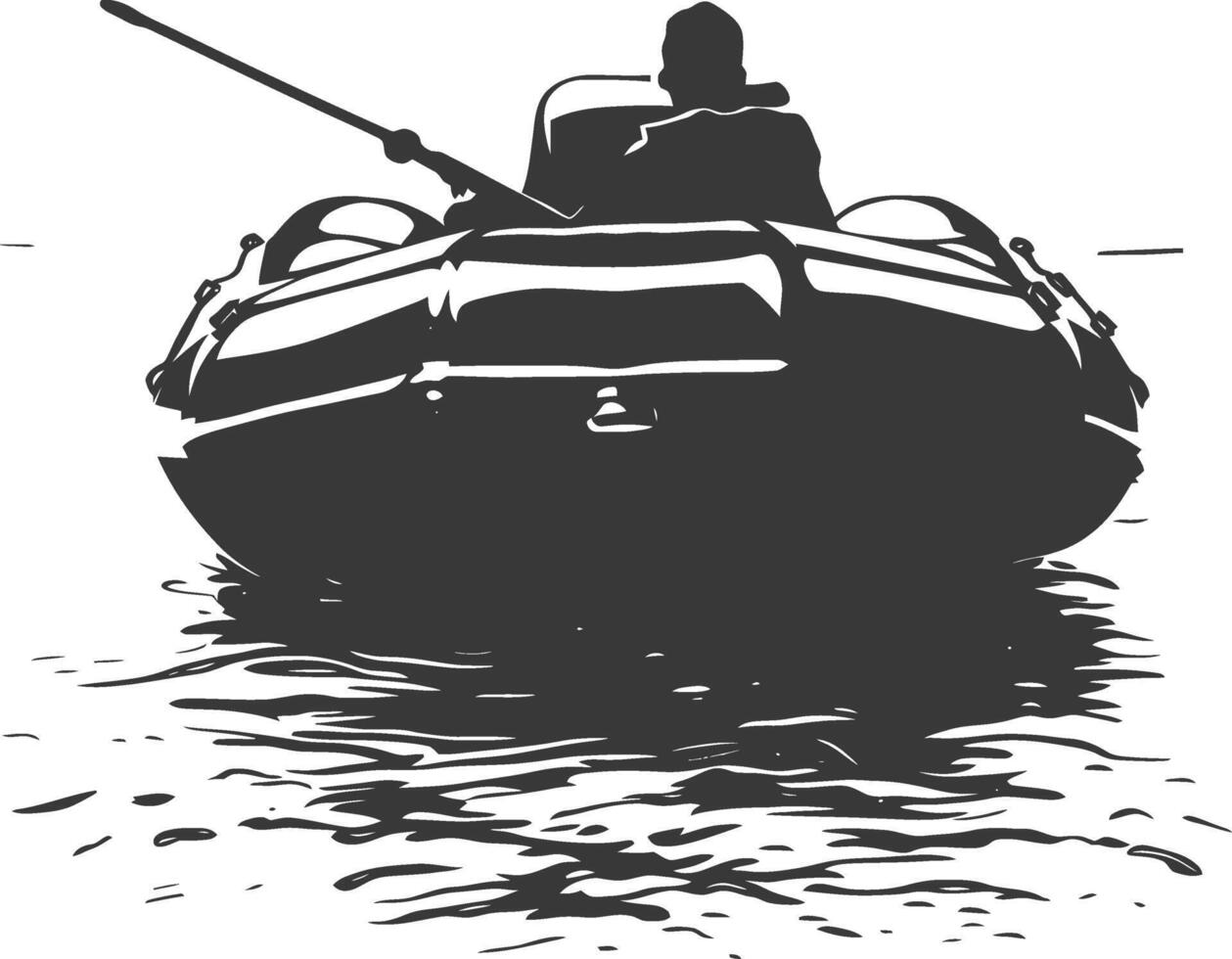 ai generado silueta un hombre conducción inflable barco el barco es de viaje negro color solamente vector