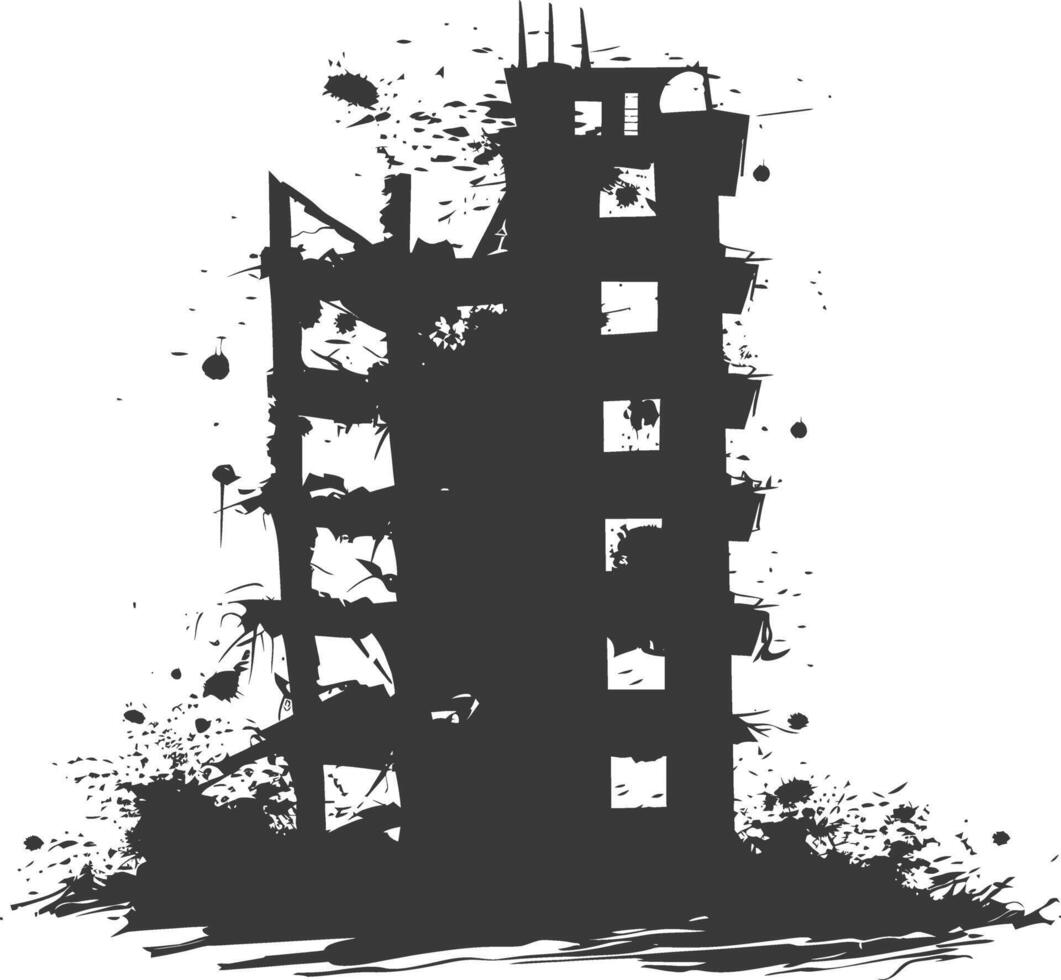 AI generated silhouette abandoned buildings black color only vector