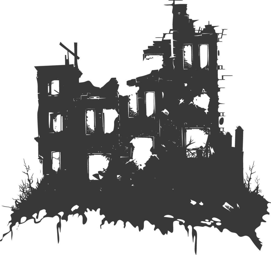 AI generated silhouette abandoned buildings black color only vector