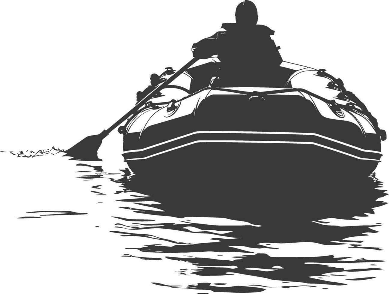 AI generated Silhouette a man driving inflatable boat the boat is traveling black color only vector