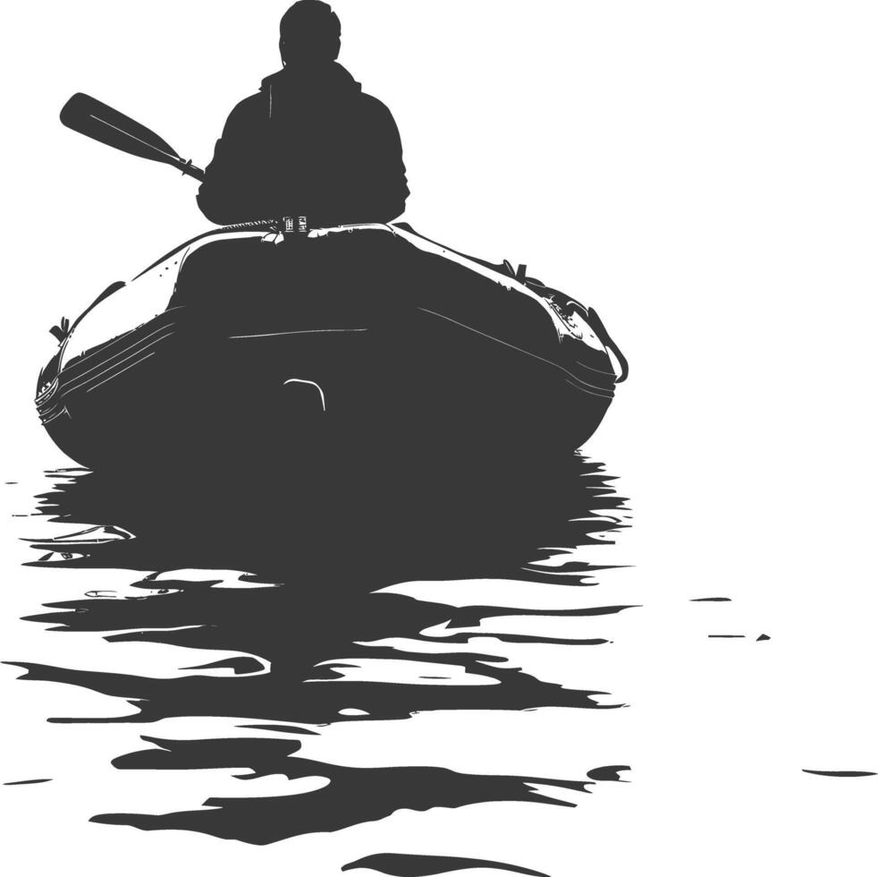 AI generated Silhouette a man driving inflatable boat the boat is traveling black color only vector