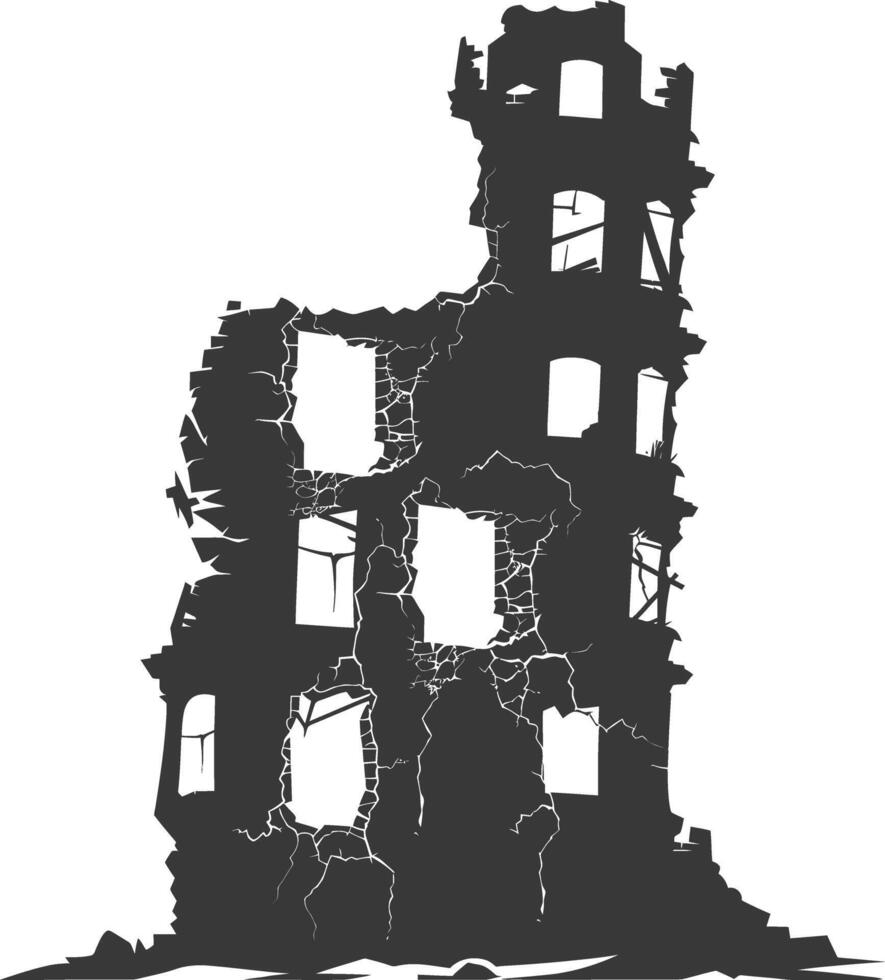 AI generated silhouette abandoned buildings full of cracks black color only vector