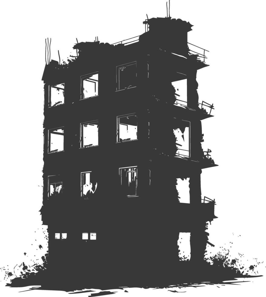 AI generated silhouette abandoned buildings black color only vector