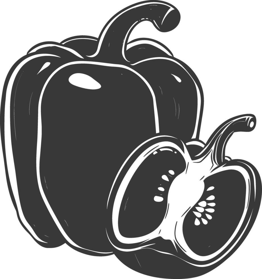 AI generated Silhouette Bell Pepper or Paprika sliced black color only vector