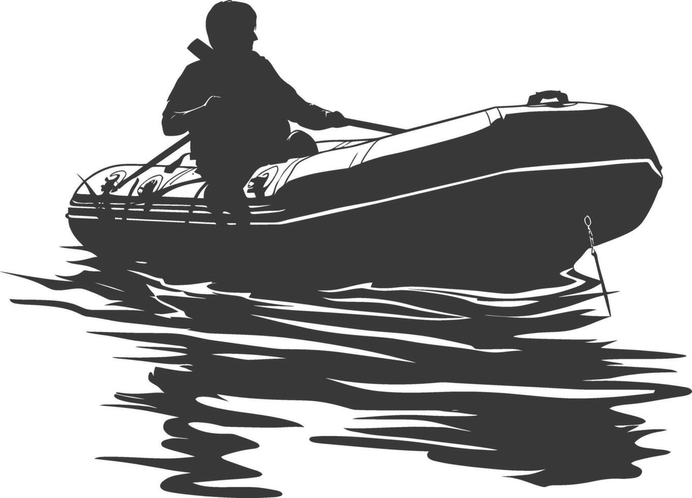 AI generated Silhouette a man driving inflatable boat the boat is traveling black color only vector