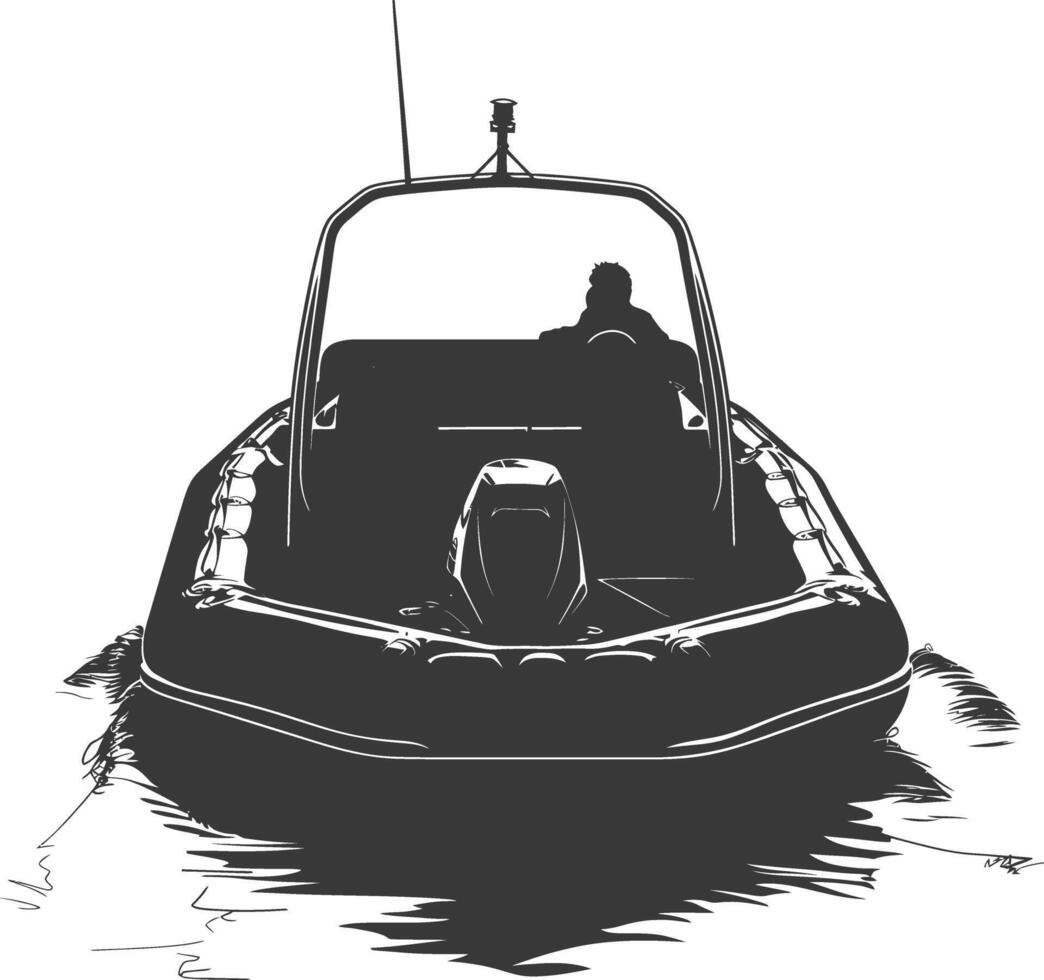 AI generated Silhouette a man driving inflatable boat the boat is traveling black color only vector