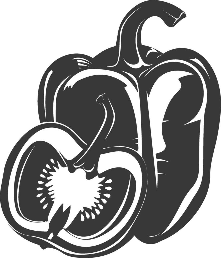 AI generated Silhouette Bell Pepper or Paprika sliced black color only vector