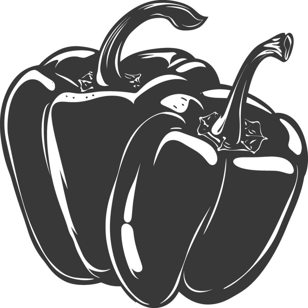 AI generated Silhouette Bell Pepper or Paprika sliced black color only vector