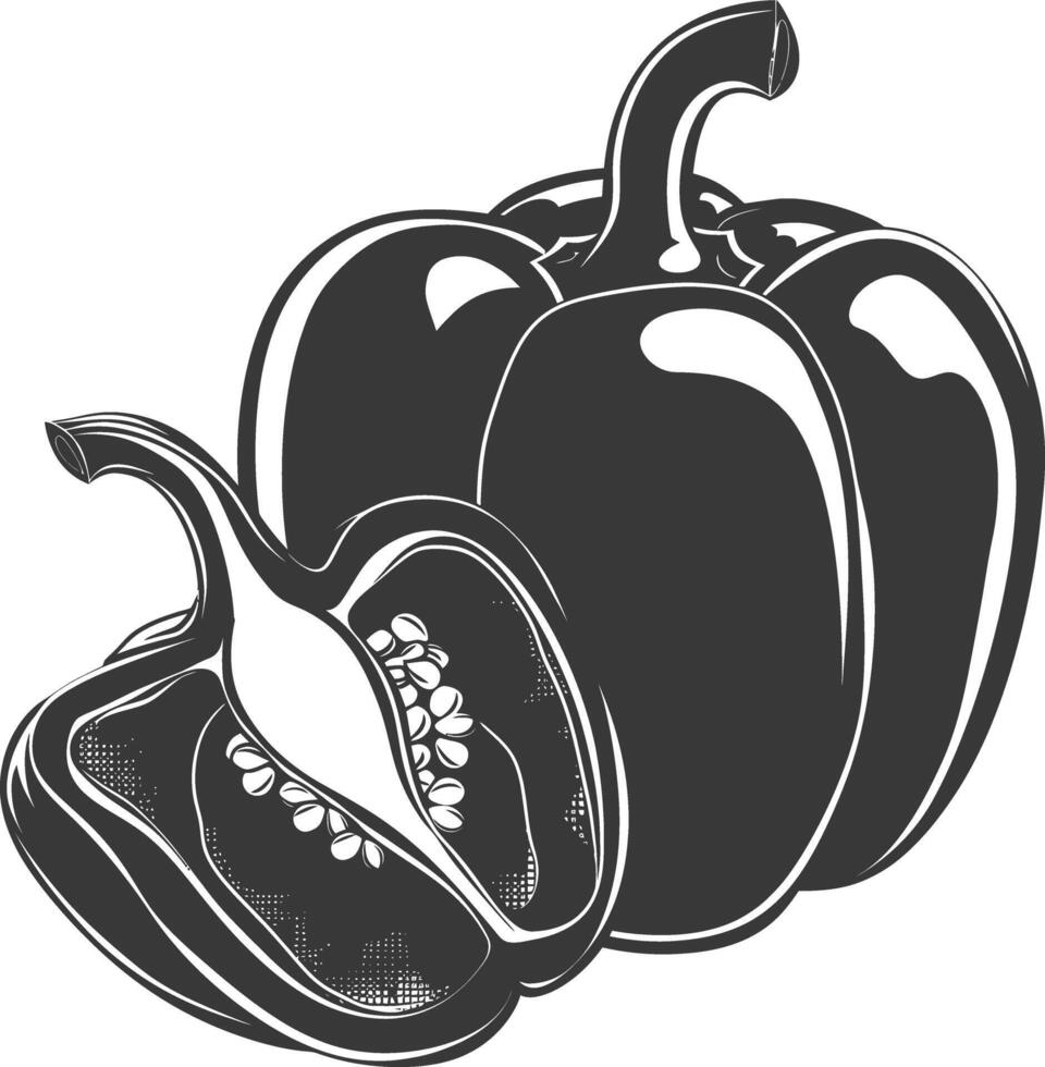 AI generated Silhouette Bell Pepper or Paprika sliced black color only vector