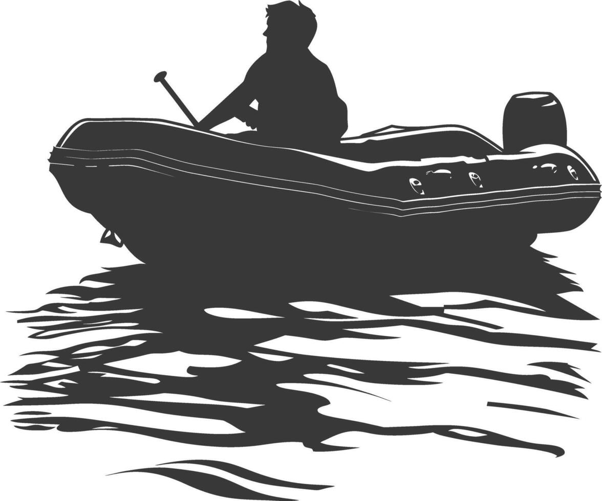 AI generated Silhouette a man driving inflatable boat the boat is traveling black color only vector