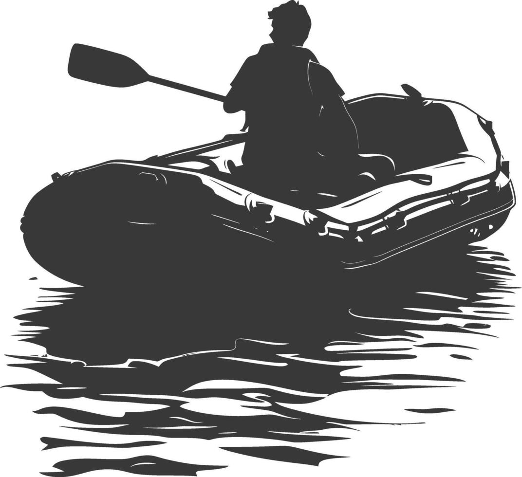 AI generated Silhouette a man driving inflatable boat the boat is traveling black color only vector