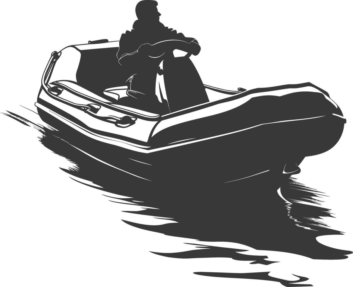 AI generated Silhouette a man driving inflatable boat the boat is traveling black color only vector