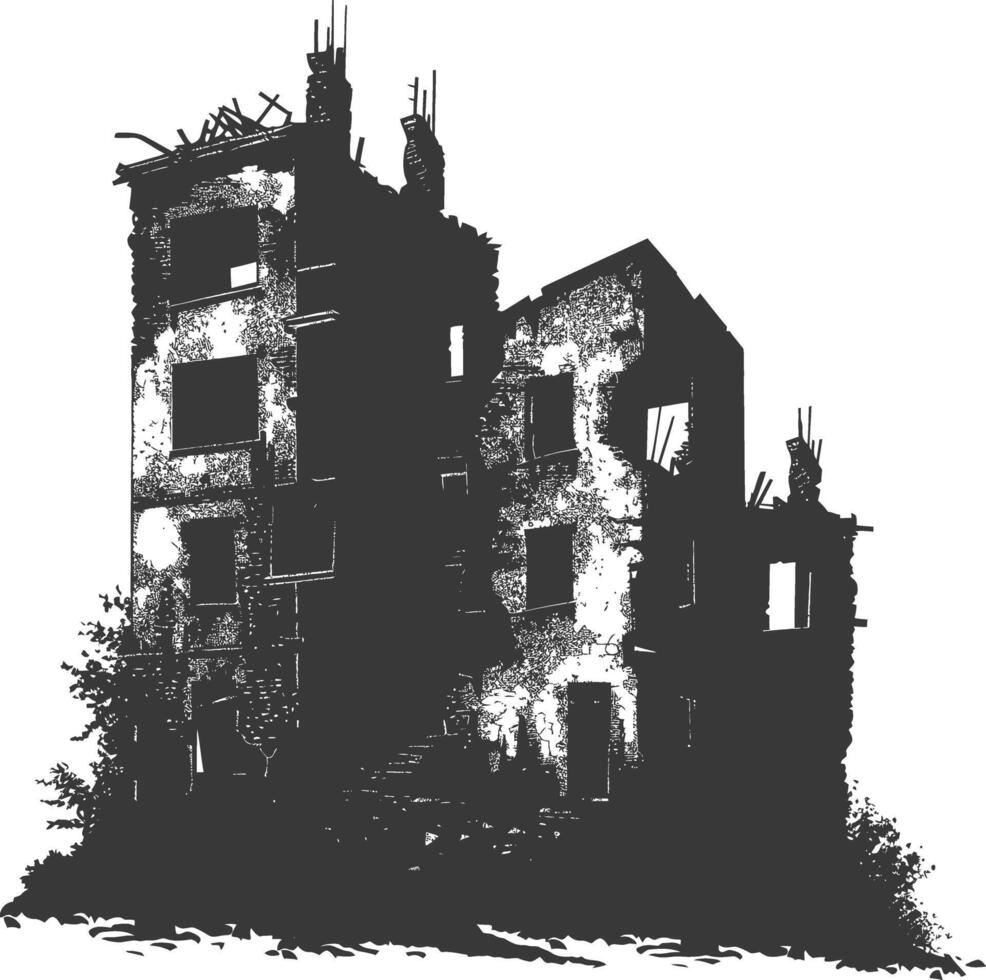 AI generated silhouette abandoned buildings black color only vector