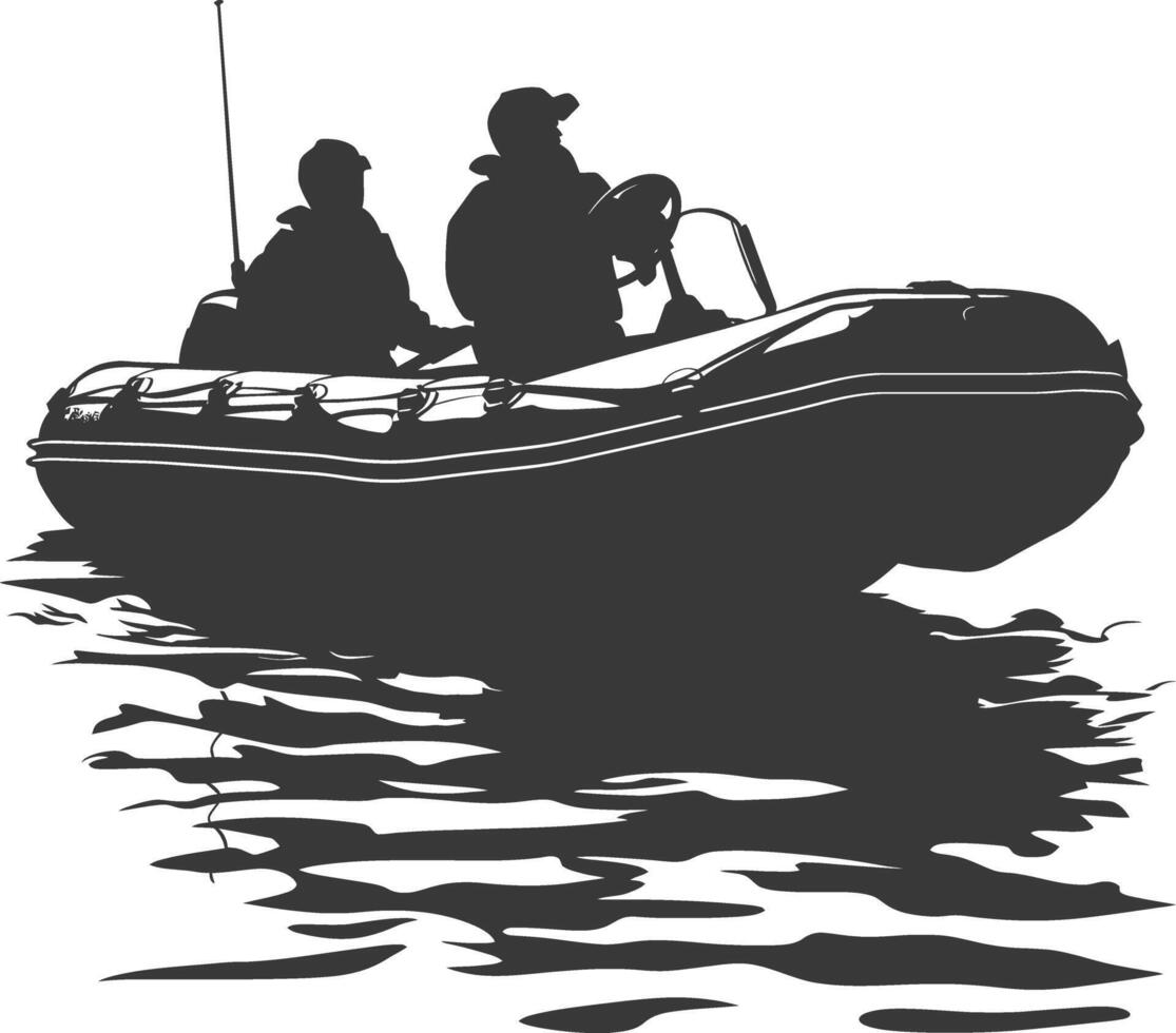 AI generated Silhouette a man driving inflatable boat the boat is traveling black color only vector