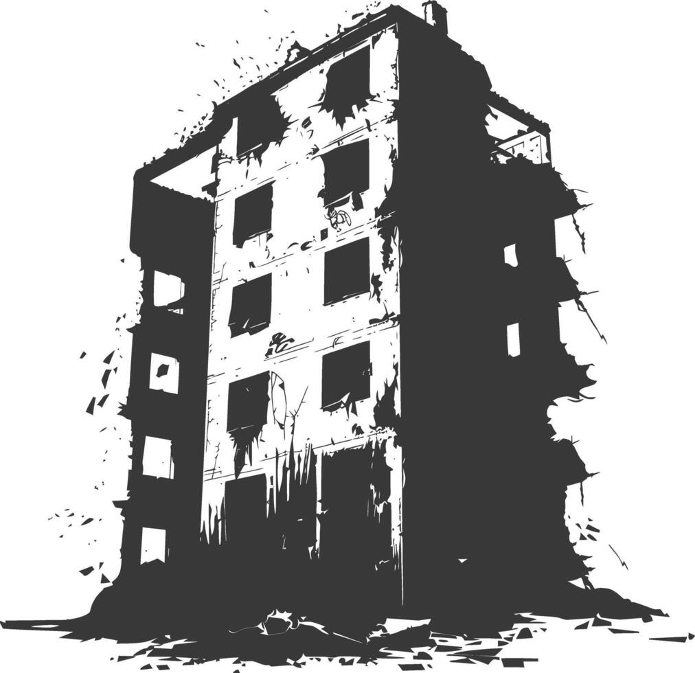 AI generated silhouette abandoned buildings black color only vector