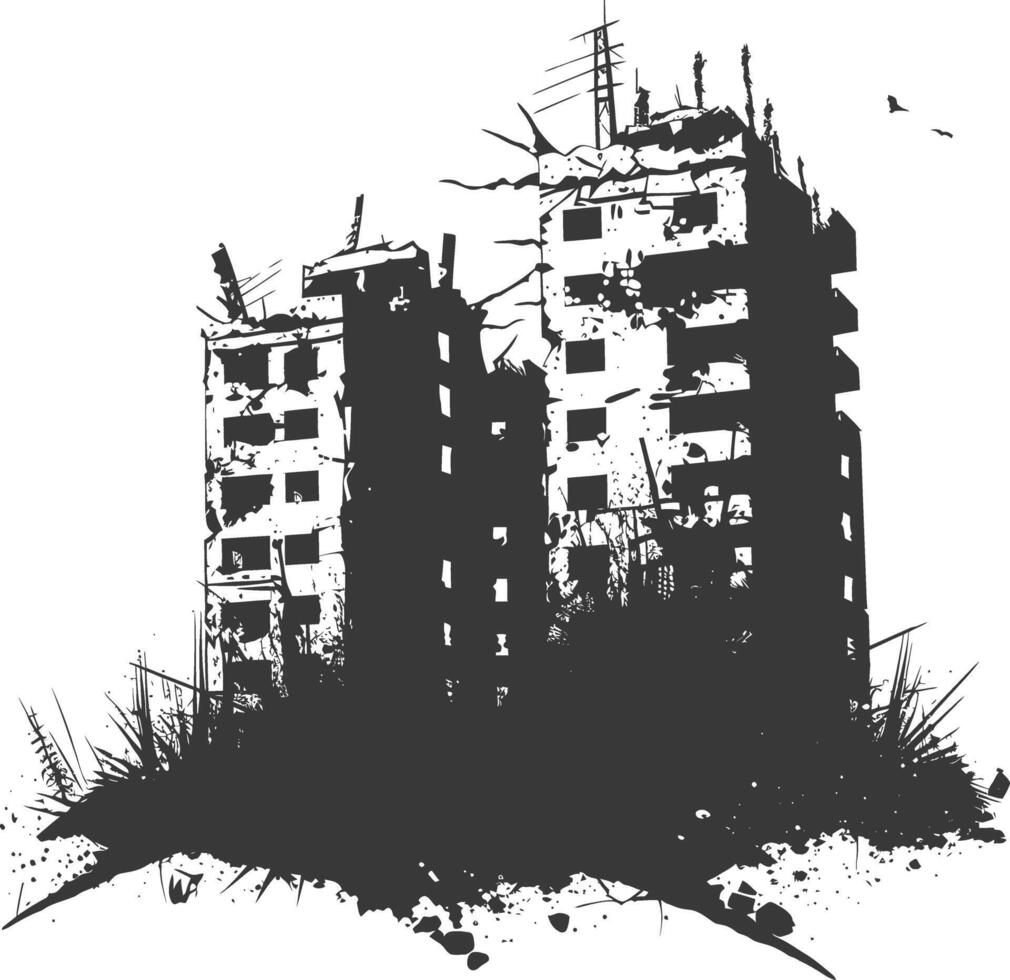 ai generado silueta abandonado edificios negro color solamente vector