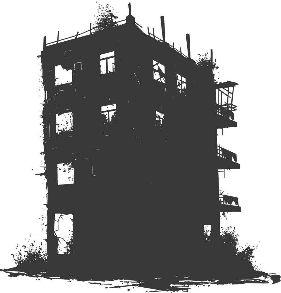 AI generated silhouette abandoned buildings black color only vector