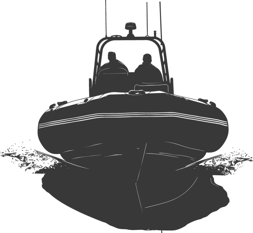 AI generated Silhouette a man driving inflatable boat the boat is traveling black color only vector