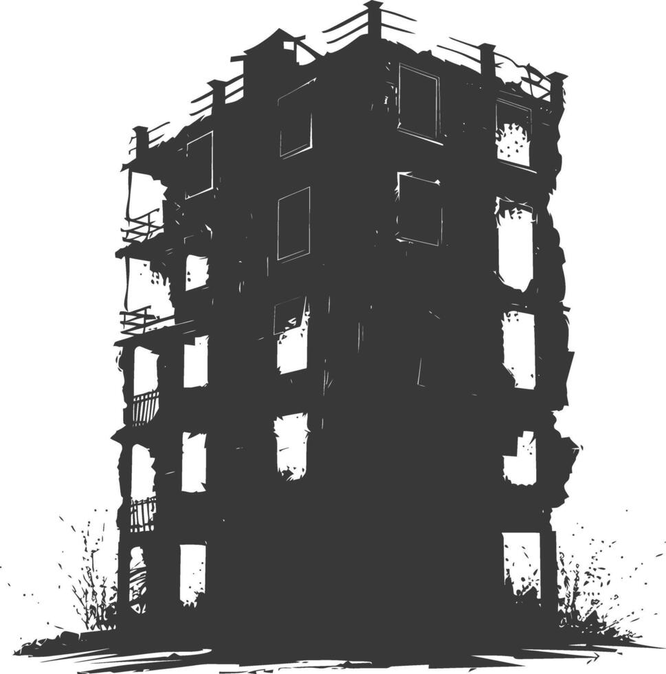 AI generated silhouette abandoned buildings black color only vector