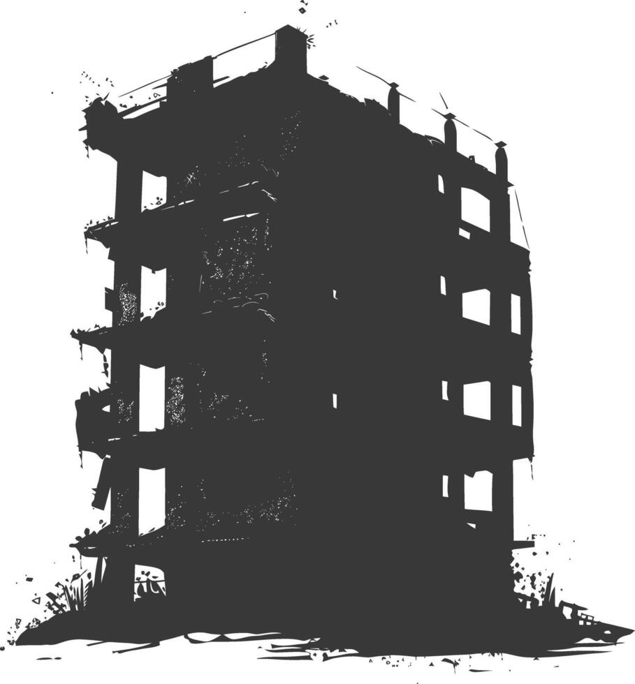 AI generated silhouette abandoned buildings black color only vector