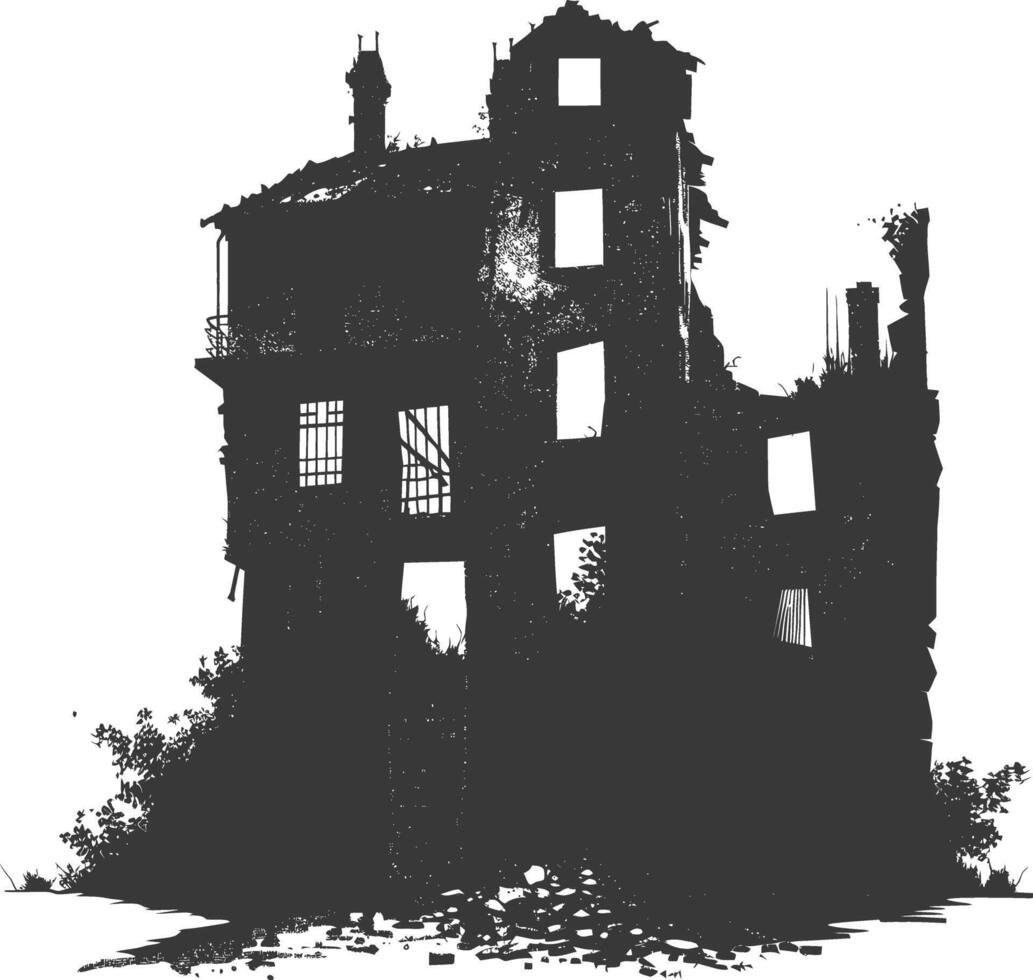 AI generated silhouette abandoned buildings black color only vector