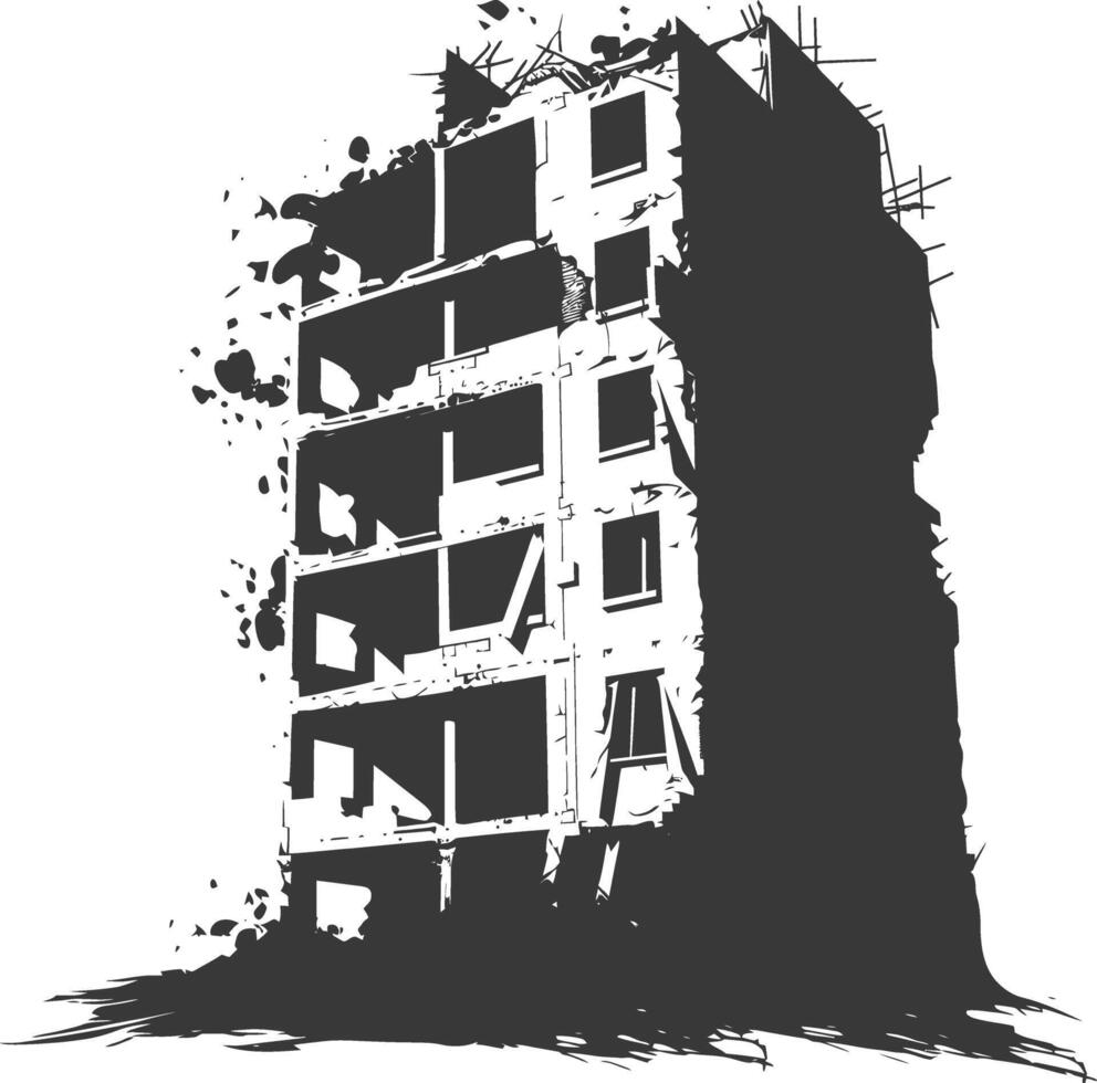 AI generated silhouette abandoned buildings black color only vector