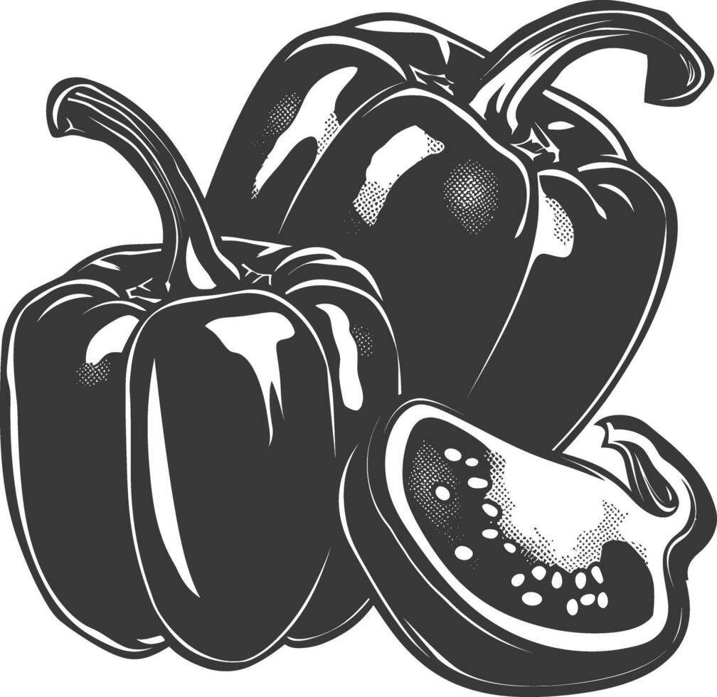 AI generated Silhouette Bell Pepper or Paprika sliced black color only vector