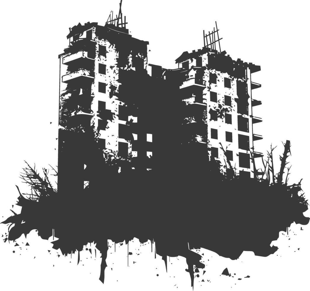 ai generado silueta abandonado edificios negro color solamente vector