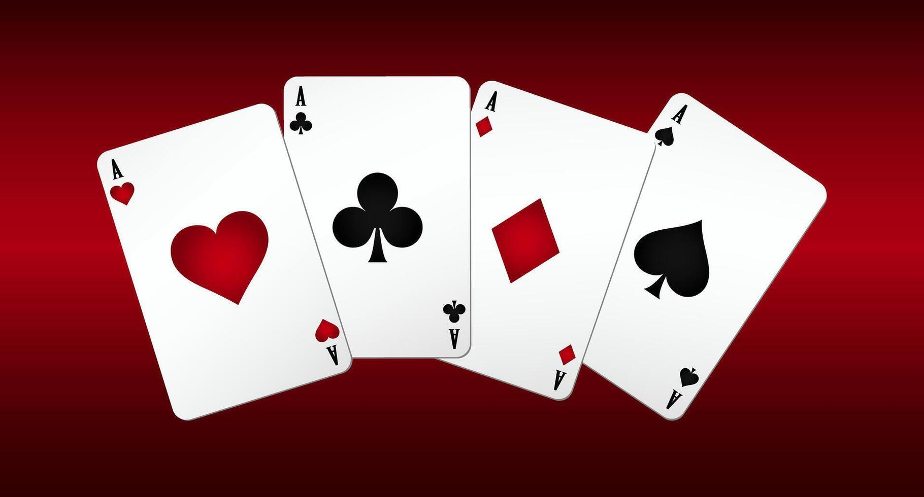 Quad Aces Card Suits on Dark Red background. Poker and Casino vector illustration