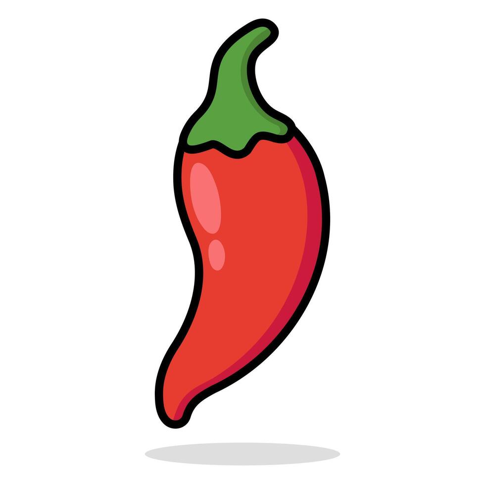 Cartoon Vegetable. Flat Red Chili Pepper with Shadow vector illustration
