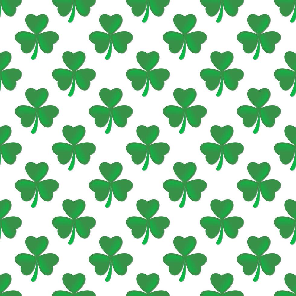 Happy Saint Patrick's Day. Green Shamrock, 3 Leaf Clover Seamless Pattern vector illustration