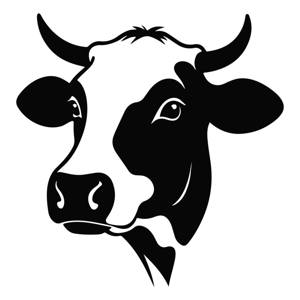 Black and White Cow Head Silhouette portrait, logo, element. Vector illustration